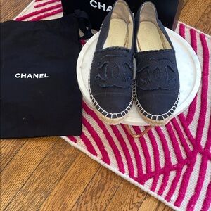 CHANEL Black Canvas Espadrilles